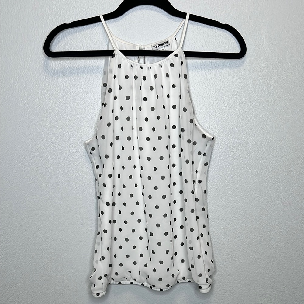 Express White and Black Polka Dot Halter Tank